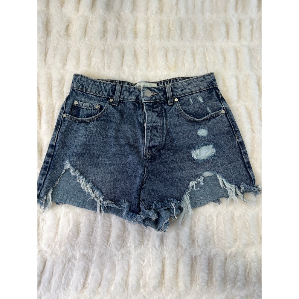 Banjara High Waisted Distressed Denim Shorts Dark Acid Wash Cut Off Size 9/28